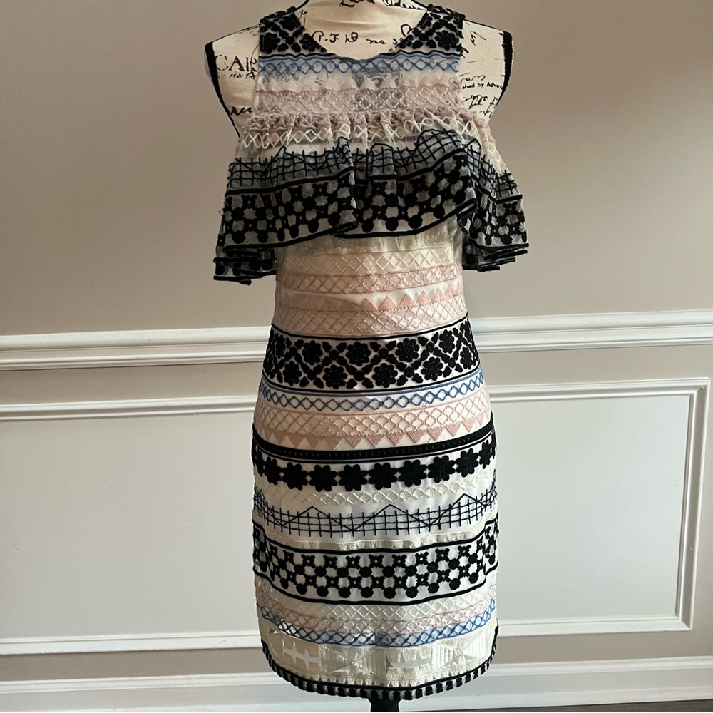 Parker embroidery dress.  Cream, pink, baby blue, and black. Size XS.